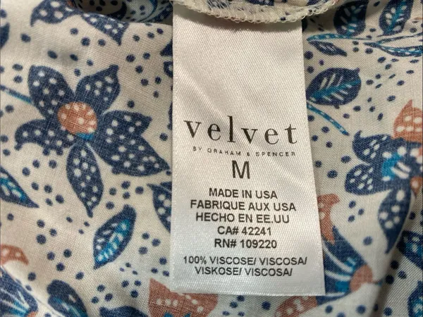 Velvet by Graham & Spencer White Floral V-Neck Blouse with Blue & Brown Accents - Image 9