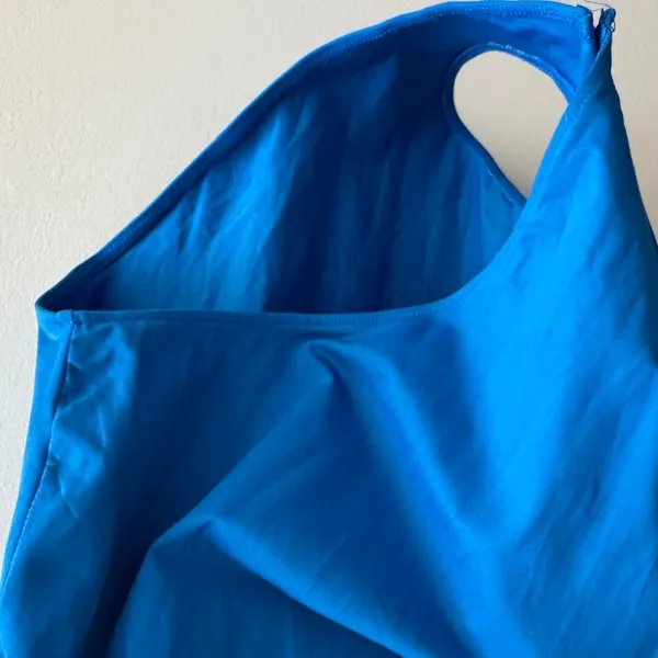 ZARA Bright Blue Highneck Racerback Tank Bodysuit, Size Large - Image 9