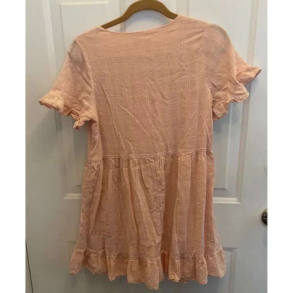 Altar'd State Peach Smocked Babydoll Mini Dress‎ Short Sleeve Ruffle S - Image 6