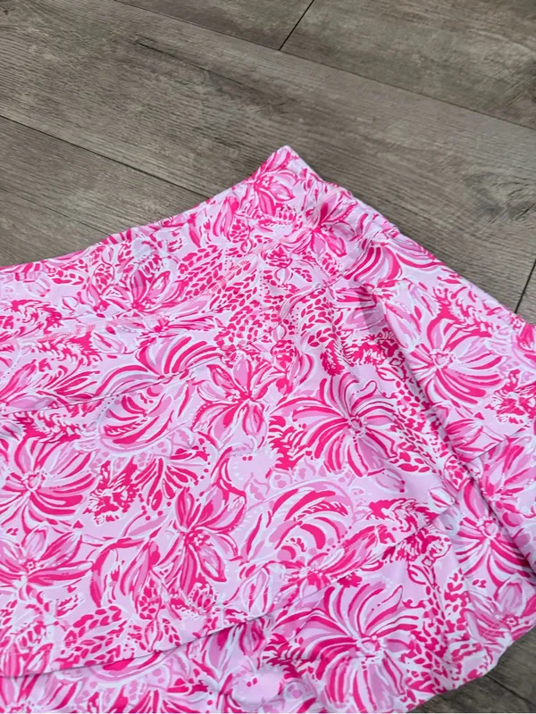 Bright Pink Tropical Print Ruffle Skort Size M - Image 9