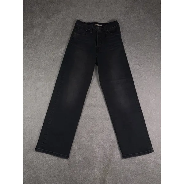 levis ribcage straight ankle black washed jeans 25x27 button fly - Image 3