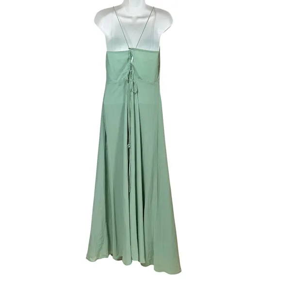 RIHOAS Sage Green Cowl Neck Lace-Up Maxi Dress Women Large Formal Slit Gown - Image 4