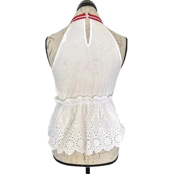 Zara Basic Denim Top Tank XS White Crochet Eyelet Bohemian Boho Chic Cottage - Image 3