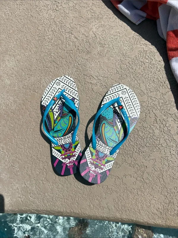Havianas x Mara Hoffman Colorful Patterned Flip Flops with Teal Straps - Image 2