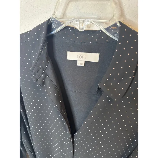 LOFT Black Polka Dot Shirt Dress Belted Long Sleeve Womens Size 8‎ - Image 2