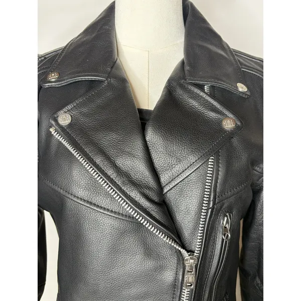 River Road Women's Small Black Cowhide Leather Motorcycle Moto Biker Jacket - Image 3