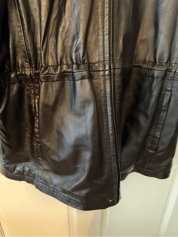 Sonoma Black Fuzzy Hooded Leather Jacket Size Large - Image 4