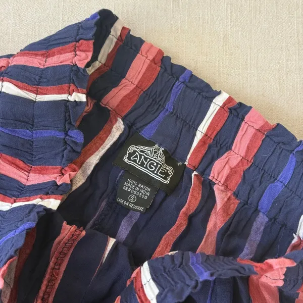 Angie Striped High Rise‎ Elastic Waist Shorts Navy Red Pink Small - Image 4