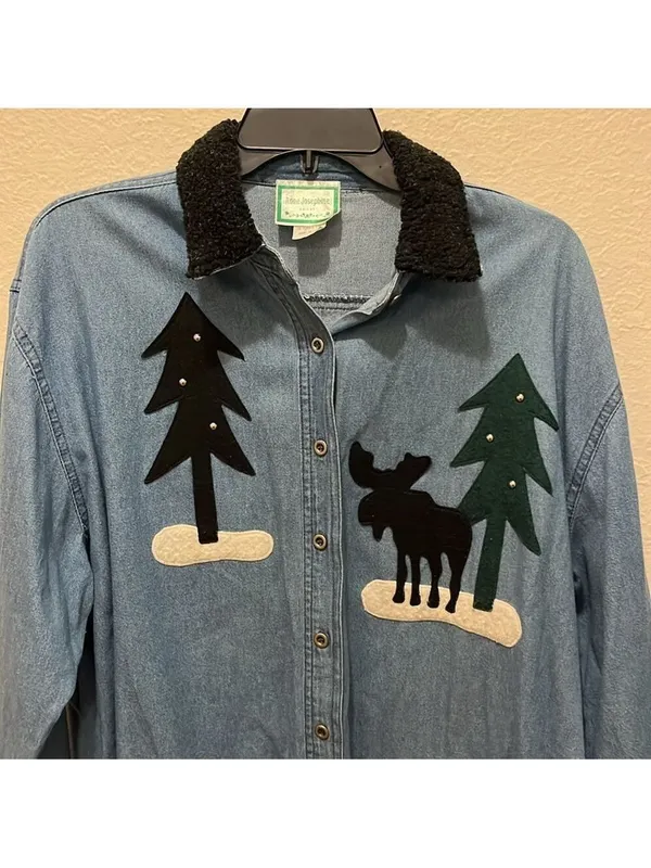 Anne Josephine Dallas Denim Moose Tree Shirt Jacket cottagecore grandma nature - Image 3