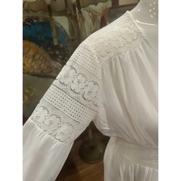 Boho White Lace Maxi Dress Button Front Large Size M - Image 5