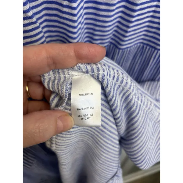Cactus + Pearl XXL Blue White Striped Smocked Maxi Dress Rayon Boho Casual Coast - Image 6