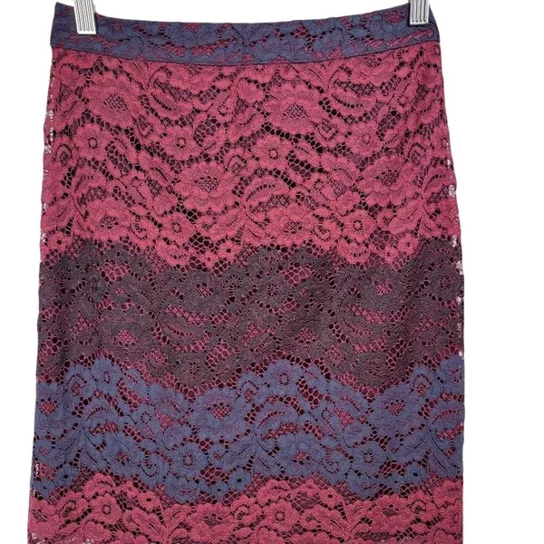 Bar III Women Burgundy Blue Lace Striped Maxi Skirt Size S‎ - Image 3