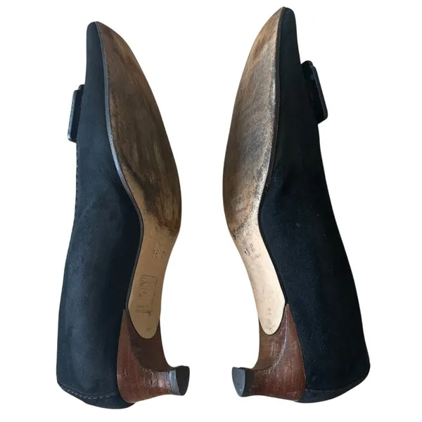 Vintage Gucci‎ Black Suede Square Toe Kitten Heels Logo 36 - Image 9