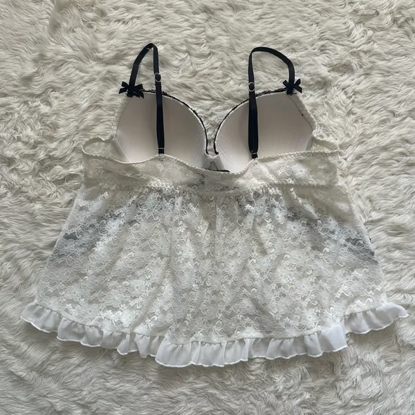 Linea Donatella Babydoll Chemise Lingerie Sleepwear Top Sheer Lace White Sz L - Image 2