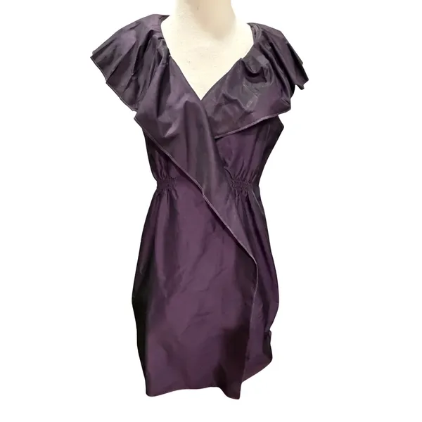 BCBGmaxazria Ruffle Mini Dress Womens S Dark Plum Night Luxe Party Dark Romantic - Image 3