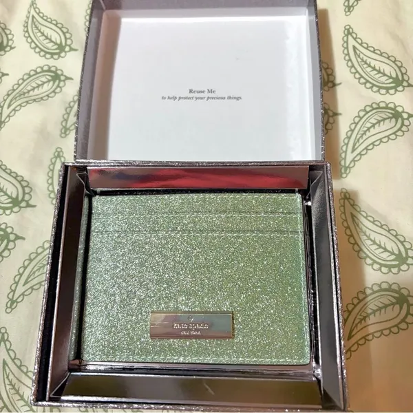 Kate Spade New York Sparkle Kenzie Glitter Card Case Seawater Mint Green OS NIB - Image 5