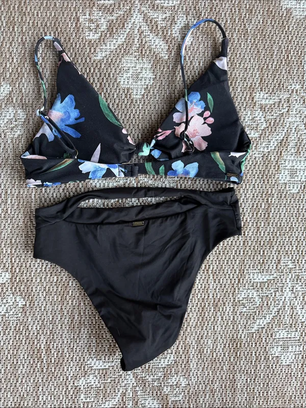 O'Neill Black Floral Bikini Set with Pink and Blue Accents - Image 2