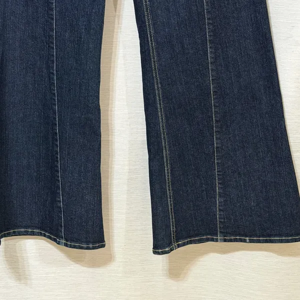 Frayed Jeans Womens High Rise Wide Leg Seam Front Contrast Stitch Indigo Blue 6 - Image 7