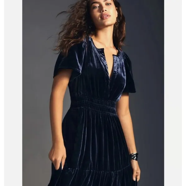 Anthropologie The Somerset Velvet Edition Dark Blue Navy Long Dress NWT Size M - Image 3