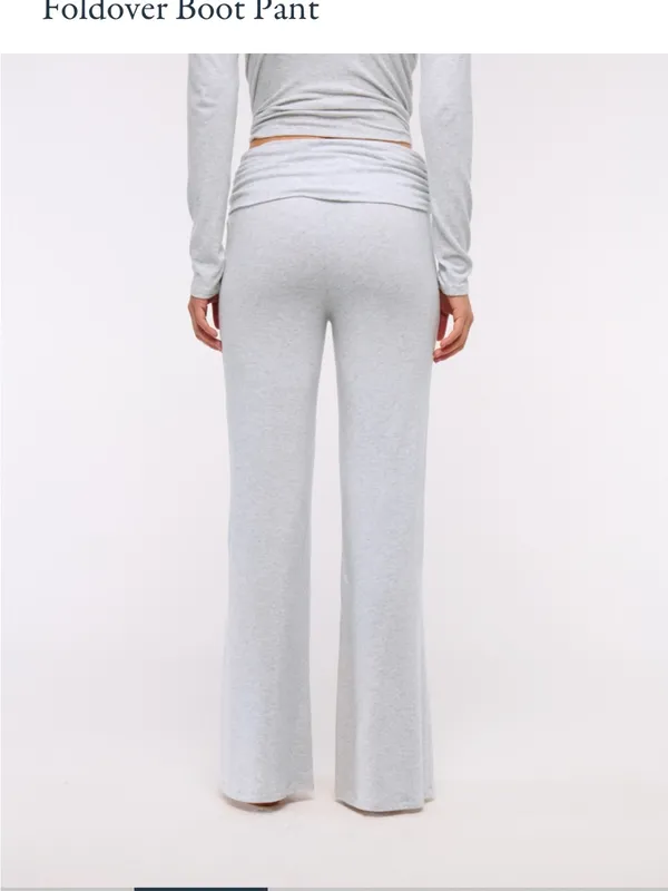 Abercrombie & Fitch Light Gray Wide-Leg Fold-Over Waist Pants - Image 6
