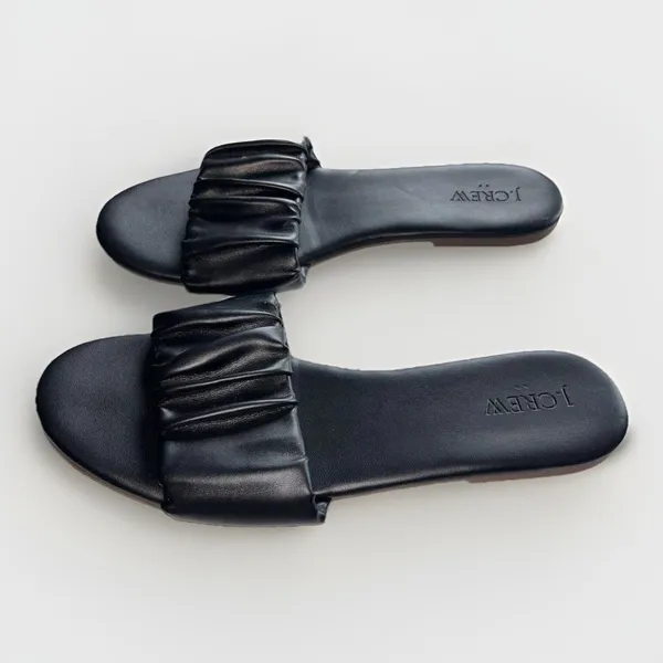 J. Crew Menorca Sandals‎ Women's Scrunchie Strap Slide Black Leather Size 9 - Image 2