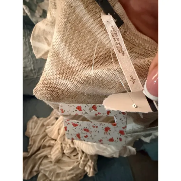 Free People Mini Dress Women Small Beige Stripe‎ Ruffle Sun Valley Boho Tunic - Image 6