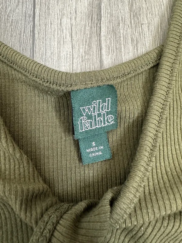Wild Fable Olive Green Ribbed Cutout Bodysuit Size Small - Image 3