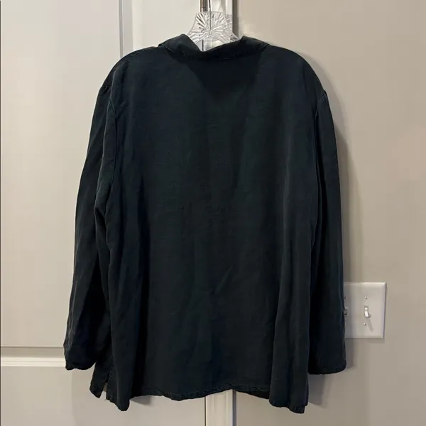 Bryn Walker Long Sleeve Button Up Jacket Size L Black Tencel Pockets Lagenlook - Image 9