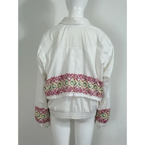 Vintage 90s Nike White Track Jacket Women’s Aztec Sun Embroidered Windbreaker S - Image 6