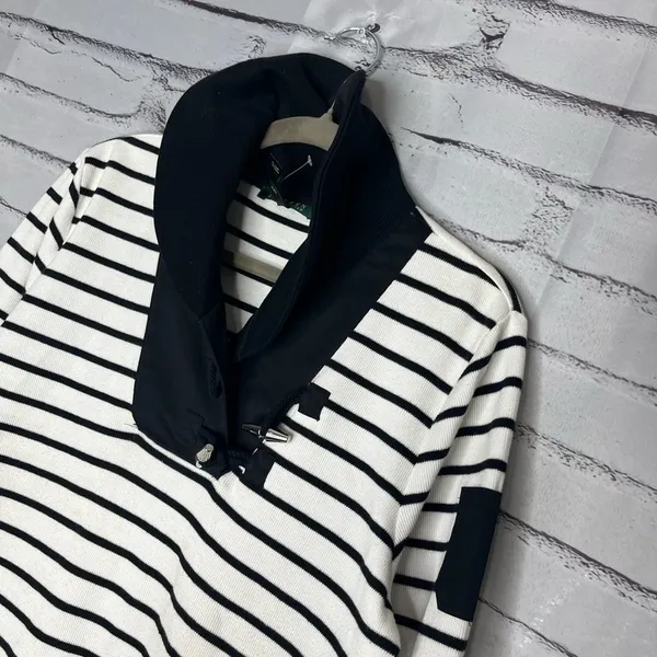 Lauren Ralph Lauren Striped Cowl Neck Sweater White & Black Sz L Cotton Knit Y2K - Image 7