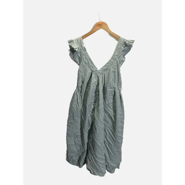 Free‎ People Midi Dress Womens XS Blue Ruffle V-Neck Linen Blend Boho Summer - Image 3