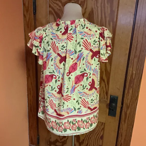 Rachel Roy Boho Parrot Print Flutter Sleeve Blouse Small Colorful Bohemian Top - Image 7