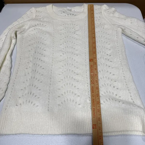 Gap Womens Pointelle Knit Pullover Sweater Crew Neck Ivory Long Sleeve Top M - Image 8
