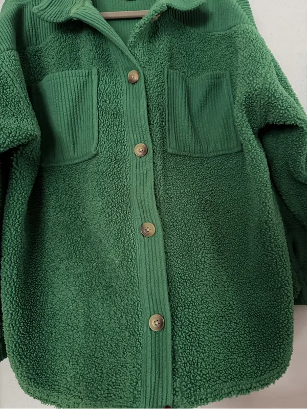 American Eagle AE Green Sherpa Corduroy Shacket Jacket Oversized Size Medium - Image 11