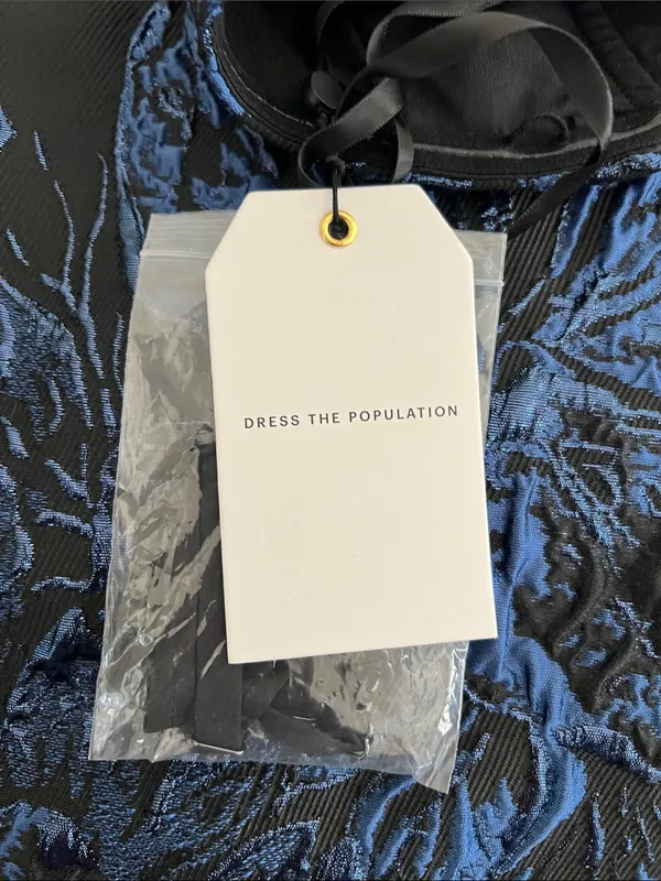 Dress the Population Strapless Black Gown with Navy Blue Embroidery - Image 6