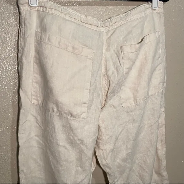 Linen‎ Tan Pants wide leg made in Italy size Medium Lagenlook Breathable Coastal - Image 3
