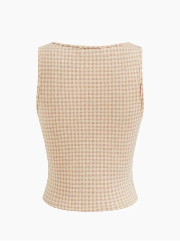 CIDER Gingham Sleeveless Top Tan Large NWT - Image 3