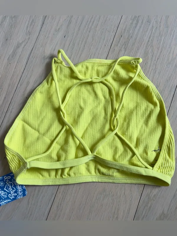 Free People High Neck Strappy Back Bra Bralette in Yellow NWT - Image 4