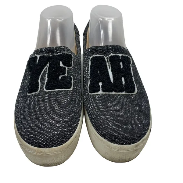 Zara 9 Sneakers YEAH Slip On Black Metallic Platform Canvas Casual Varsity Shoes - Image 3