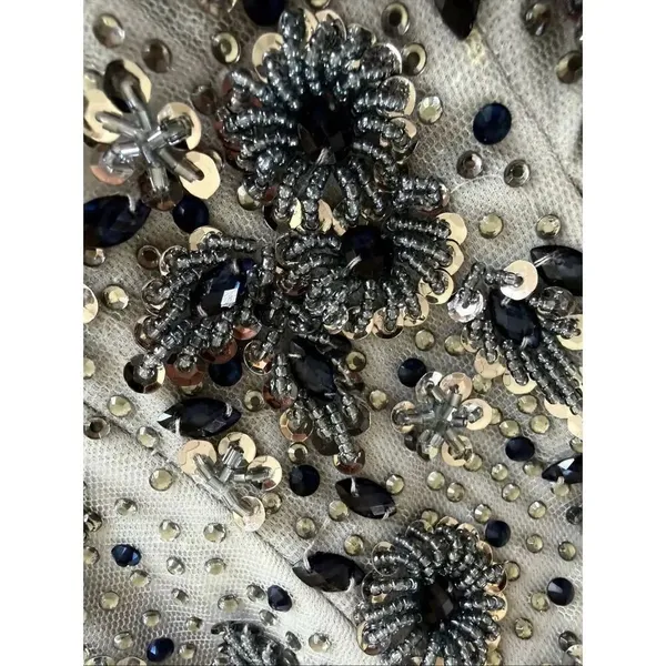 Dave & Johnny Grey Navy Blue Beaded Prom Dress Formal Ball Gown $438 0 - Image 9