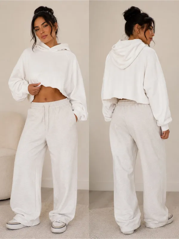 TNA Aritzia Sweatfleece Terry Mega Fit White‎ Cropped Raw Hem Hooded Sweatshirt - Image 2