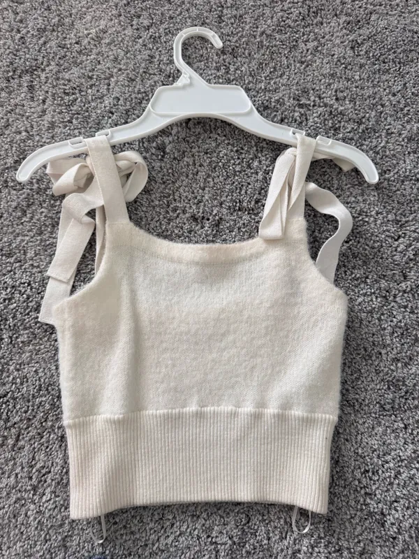 Knitted crop tie tank White - Image 2