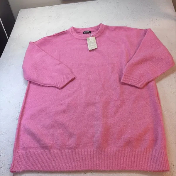 BTFBM Women's M Hot Pink Oversized Knit Sweater Crew Neck Long Sleeve Tunic Fall - Image 8