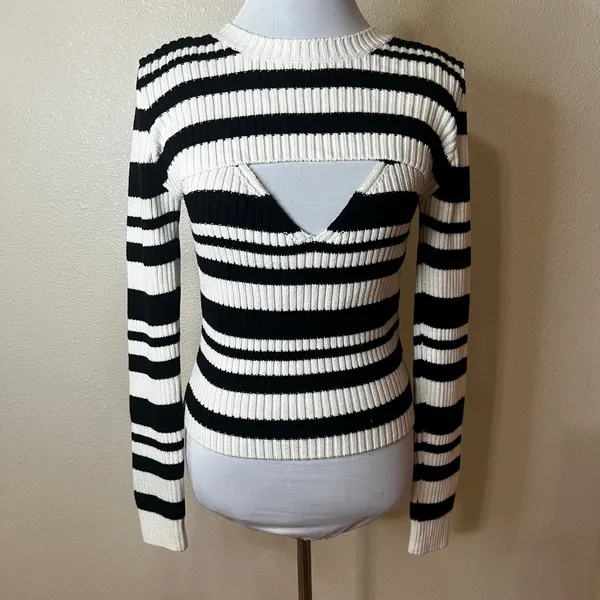 Maeve black and white striped knit tank and sweater shrug set MEDIUM - Image 2