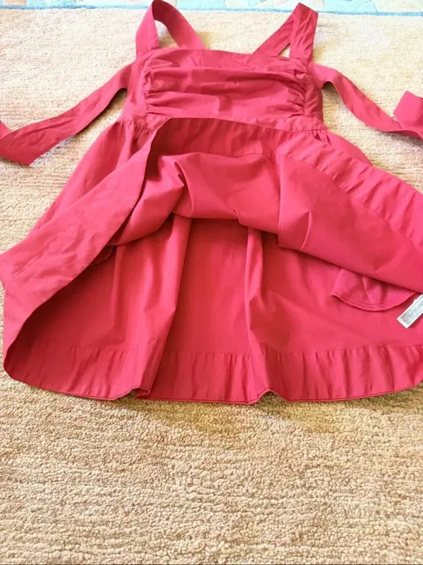 Free People Red Cotton Mini Dress Open Back Tie Straps Pockets NWT Size S - Image 6