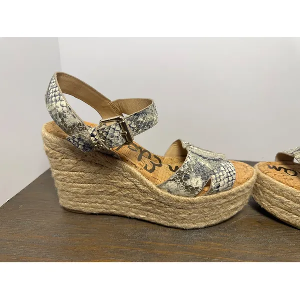 Sam Edelman Maura Snakeskin Espadrille Platform 4" Wedge Sandals Size 8.5 - Image 3