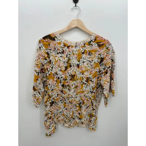 Solitaire by Ravi Khosla Womens XL Mustard Yellow Floral Embroidered Eyelet Top - Image 2