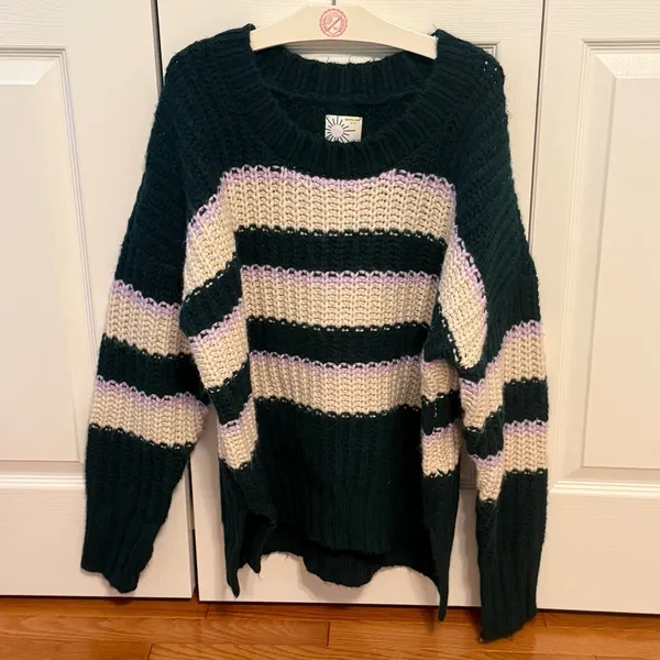 Aerie Offline Bundle Up Striped Rib Chunky Knit Sweater - Image 2