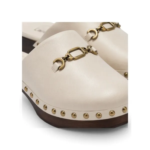 Larroudé Zuzi Ivory Leather Retro Horsebit Clog Mules Studded Wood Heel 6 NWOT - Image 6