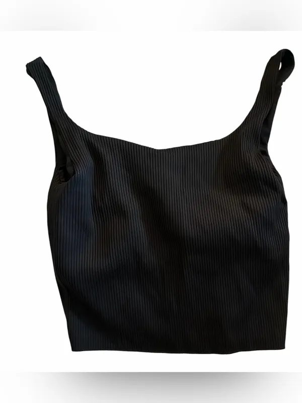 Carbon38 Black Ribbed Square-Neck Cropped Tank Top - Women - Image 2